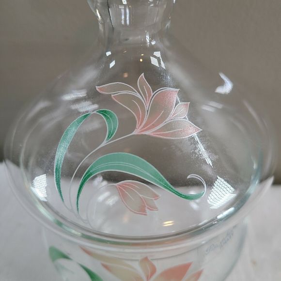 Vintage Clear Glass Vanity Jar Pasabahce Turkey Apothecary Jar Pink Flor… - Picture 5 of 7